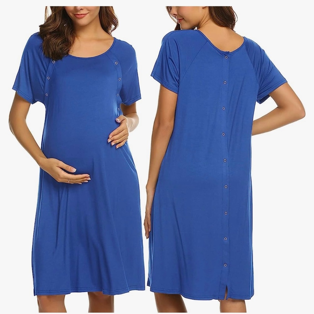 NWT Ekouaer Women’s Hospital Nightdress Short Sleeve Maternity Nightgown
